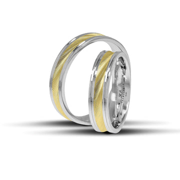 Πρωτότυπες δίχρωμες βέρες γάμου λευκόχρυσες και χρυσές 5 mm, λουστρέ και διαμανταρισμένες, λαμπερές και χειροποίητης κατασκευής, διαθέσιμες σε 9, 14, 18 ή 22 καράτια.